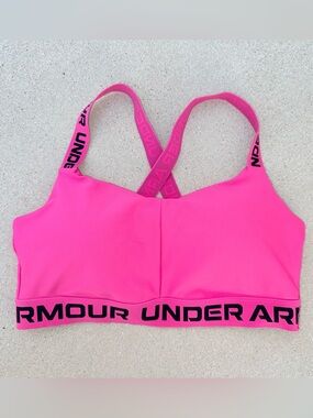 Under Armour Hot Pink Sports Bra with Black Logo Band